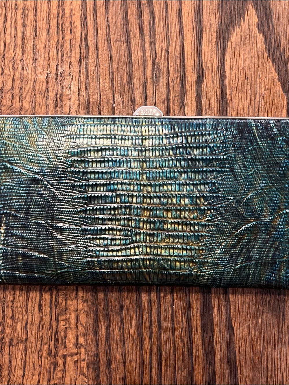 Lodis Green Iridescent Reptile Print Women's Clutch Wallet